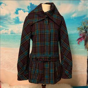 H&M wool Blend Purple Plaid Coat with Belt
